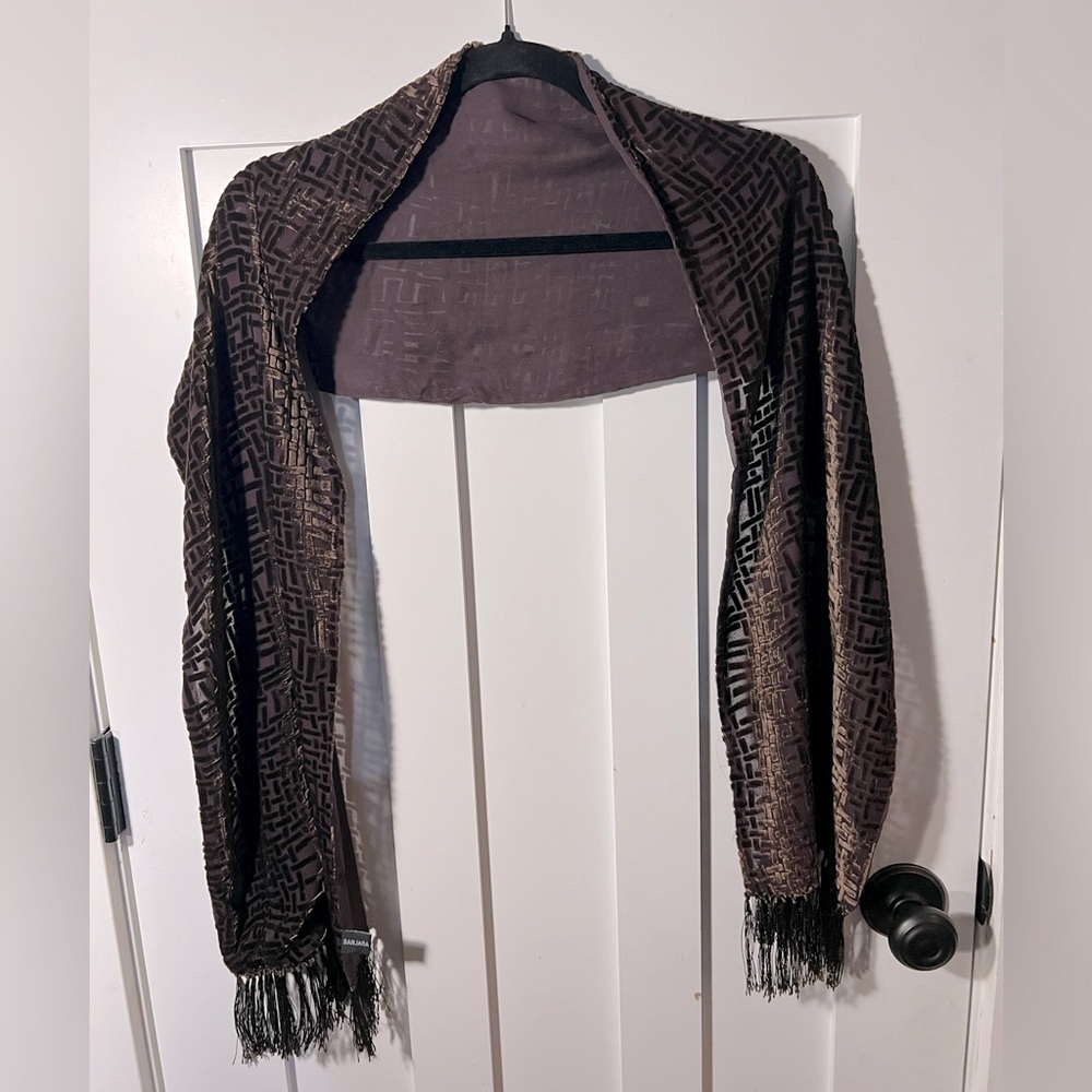 Banjara Silk Blend Brown Velvet Burn Out Fringe Scarf